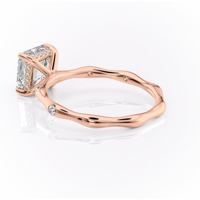 Inel de logodnă Bijou din aur Rose 14kt cu moissanite tăietură asscher – Pietre laterale rafinată pentru profil înalt | Personalizează și configurează gratuit online [5]