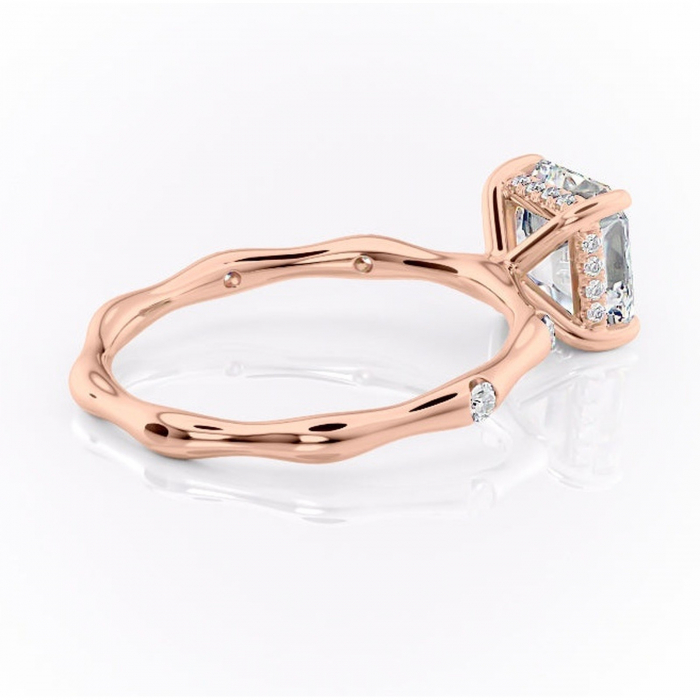 Inel de logodnă Bijou din aur Rose 14kt cu moissanite tăietură asscher – Pietre laterale rafinată pentru profil înalt | Personalizează și configurează gratuit online [3]