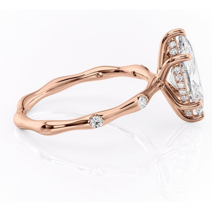 Inel de logodnă Bijou din aur Rose 14kt cu moissanite tăietură marquise – Pietre laterale rafinată pentru profil înalt | Personalizează și configurează gratuit online [2]