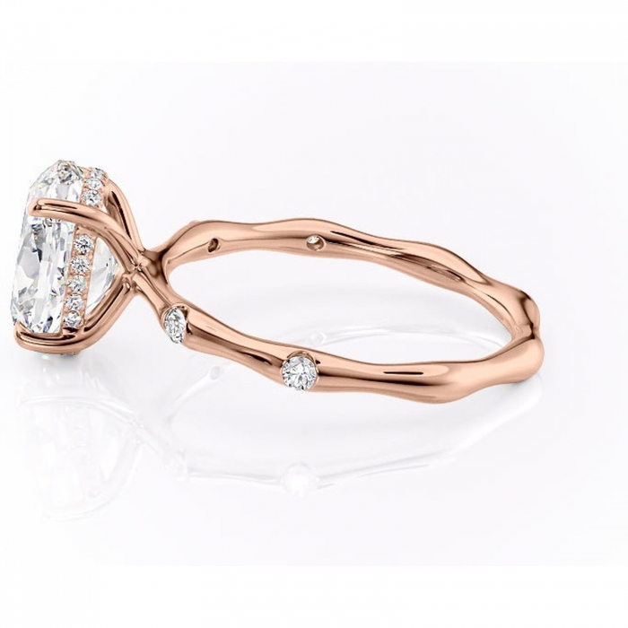 Inel de logodnă Bijou din aur Rose 14kt cu moissanite tăietură ovală – Pietre laterale rafinată pentru profil înalt | Personalizează și configurează gratuit online [6]