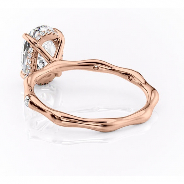 Inel de logodnă Bijou din aur Rose 14kt cu moissanite tăietură ovală – Pietre laterale rafinată pentru profil înalt | Personalizează și configurează gratuit online [4]