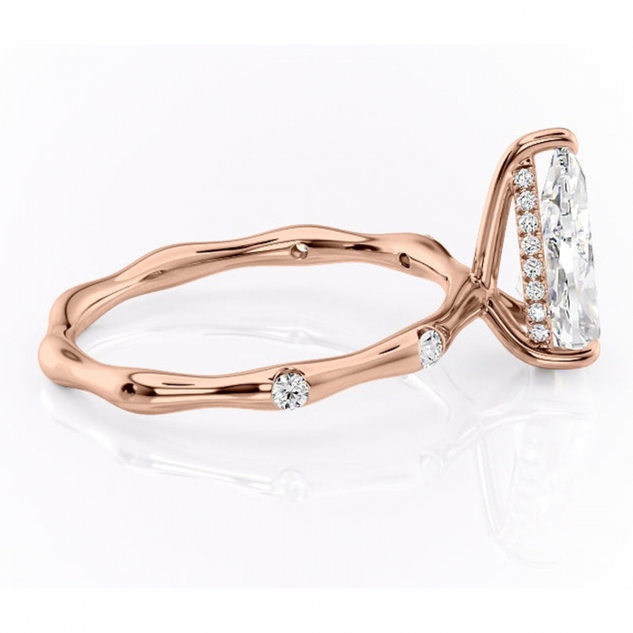 Inel de logodnă Bijou din aur Rose 18kt cu moissanite tăietură pară – Pietre laterale rafinată pentru profil înalt | Personalizează și configurează gratuit online [2]