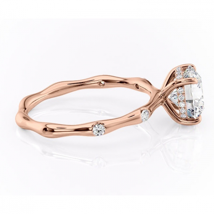 Inel de logodnă Bijou din aur Rose 14kt cu moissanite tăietură rotundă – Pietre laterale rafinată pentru profil înalt | Personalizează și configurează gratuit online [2]