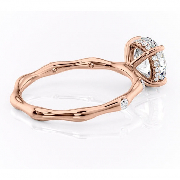 Inel de logodnă Bijou din aur Rose 14kt cu moissanite tăietură rotundă – Pietre laterale rafinată pentru profil înalt | Personalizează și configurează gratuit online [3]