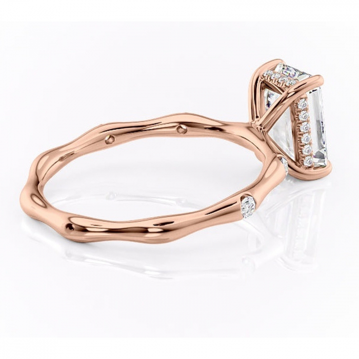Inel de logodnă Bijou din aur Rose 14kt cu moissanite tăietură smarald – Pietre laterale rafinată pentru profil înalt | Personalizează și configurează gratuit online [3]