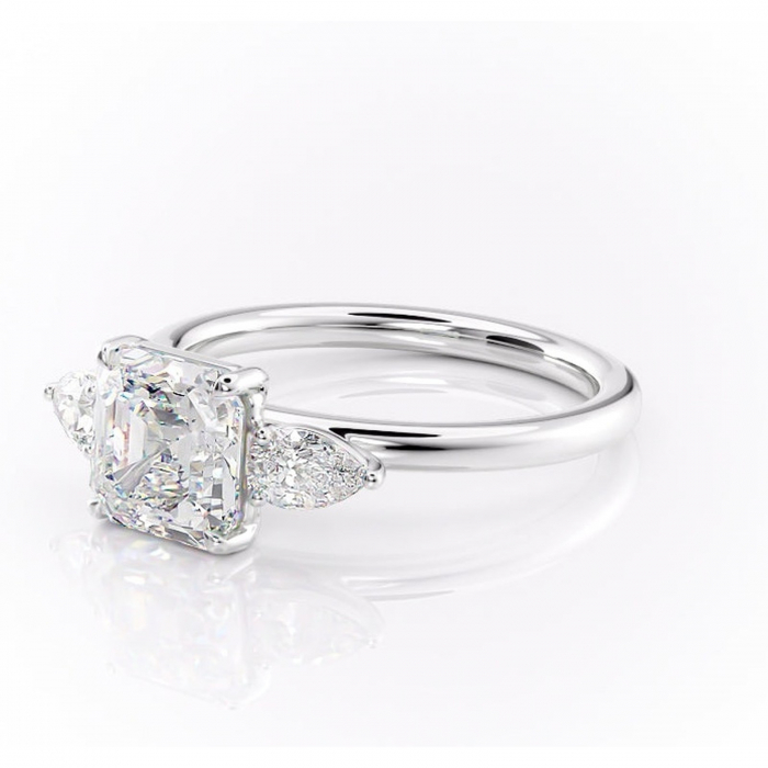 Inel de logodnă Blanche din aur Alb 14kt cu moissanite tăietură asscher – Montură cu trei pietre rafinată pentru profil înalt | Personalizează și configurează gratuit online [7]