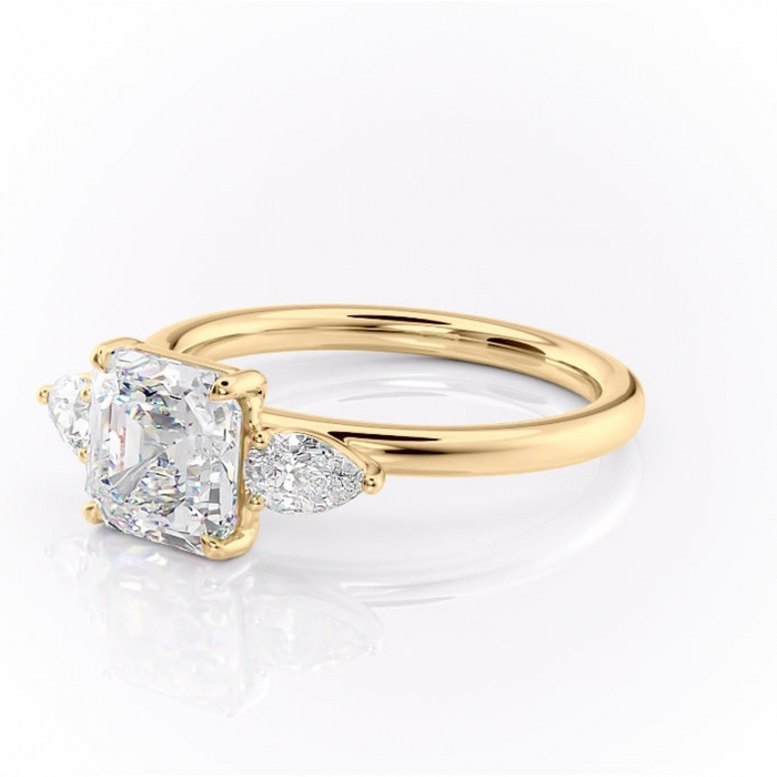 Inel de logodnă Blanche din aur Galben 14kt cu moissanite tăietură asscher – Montură cu trei pietre rafinată pentru profil înalt | Personalizează și configurează gratuit online [7]