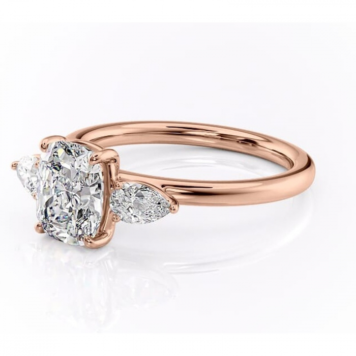 Inel de logodnă Blanche din aur Rose 14kt cu moissanite tăietură asscher – Montură cu trei pietre rafinată pentru profil înalt | Personalizează și configurează gratuit online [7]