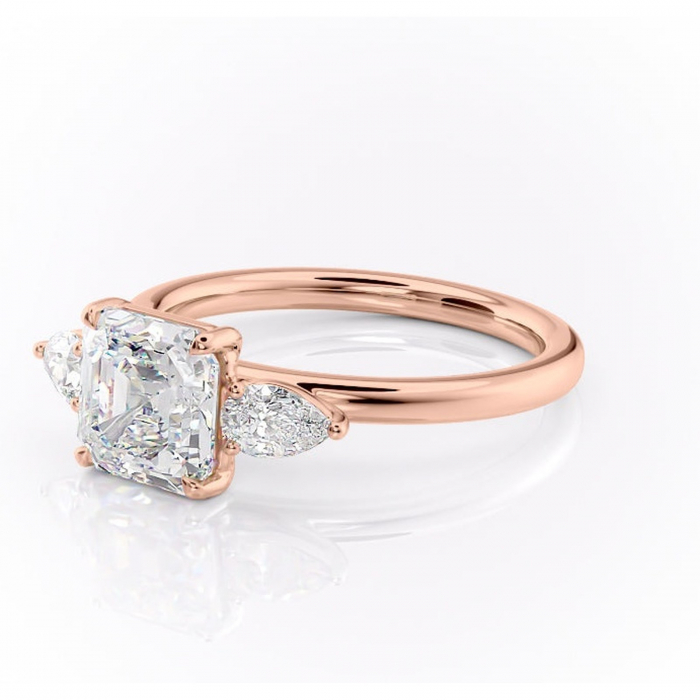 Inel de logodnă Blanche din aur Rose 18kt cu moissanite tăietură asscher – Montură cu trei pietre rafinată pentru profil înalt | Personalizează și configurează gratuit online [7]