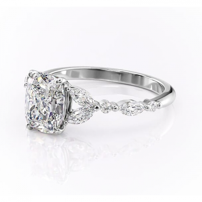 Inel de logodnă Bloom din aur Alb 14kt cu moissanite tăietură pernă – Montură cu trei pietre rafinată pentru profil mediu | Personalizează și configurează gratuit online [7]