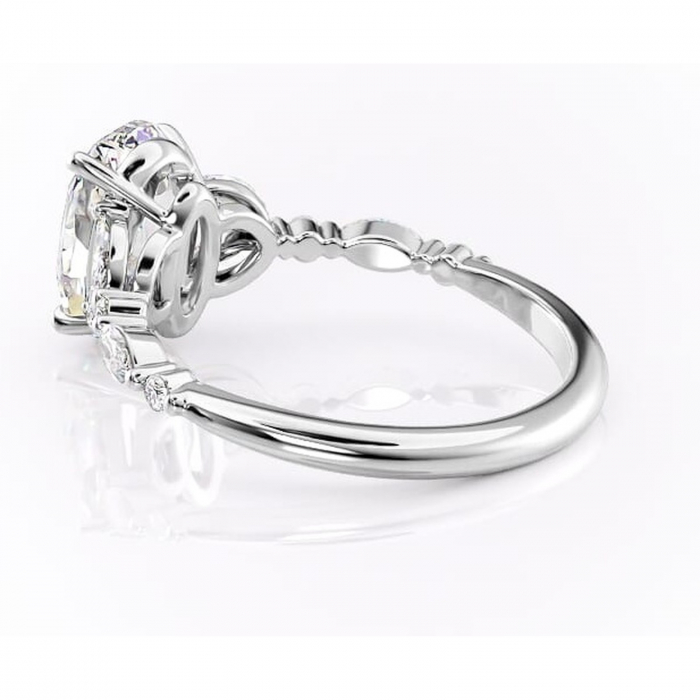 Inel de logodnă Bloom din aur Alb 14kt cu moissanite tăietură ovală – Montură cu trei pietre rafinată pentru profil mediu | Personalizează și configurează gratuit online [5]