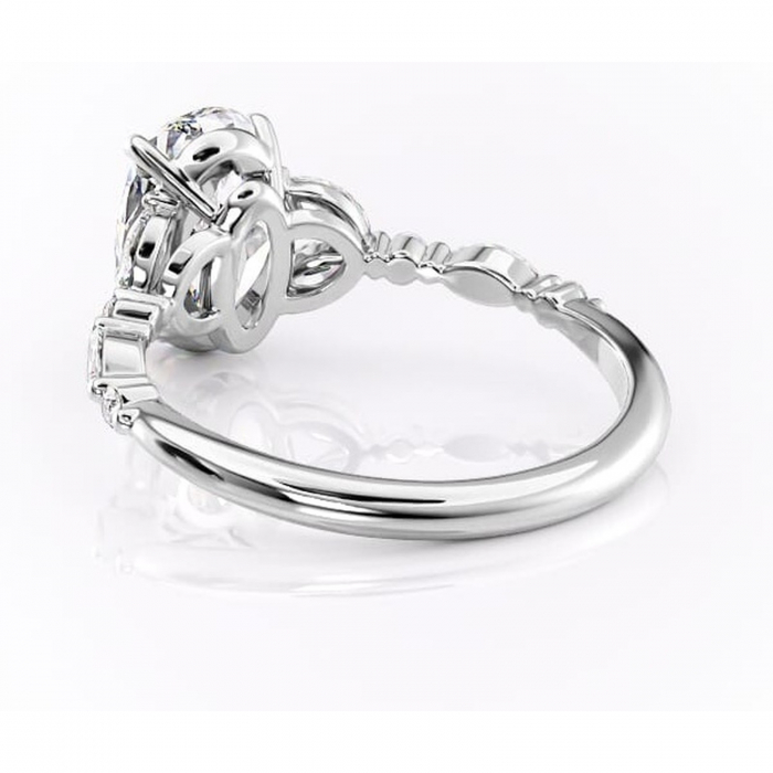 Inel de logodnă Bloom din aur Alb 14kt cu moissanite tăietură ovală – Montură cu trei pietre rafinată pentru profil mediu | Personalizează și configurează gratuit online [4]