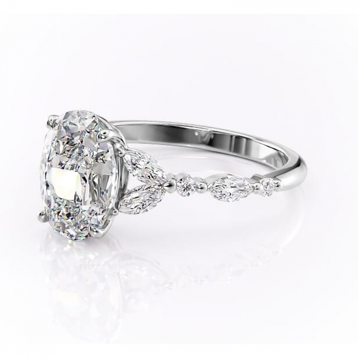 Inel de logodnă Bloom din aur Alb 14kt cu moissanite tăietură ovală – Montură cu trei pietre rafinată pentru profil mediu | Personalizează și configurează gratuit online [7]
