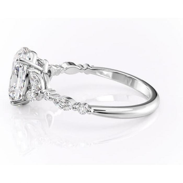 Inel de logodnă Bloom din aur Alb 14kt cu moissanite tăietură ovală – Montură cu trei pietre rafinată pentru profil mediu | Personalizează și configurează gratuit online [6]