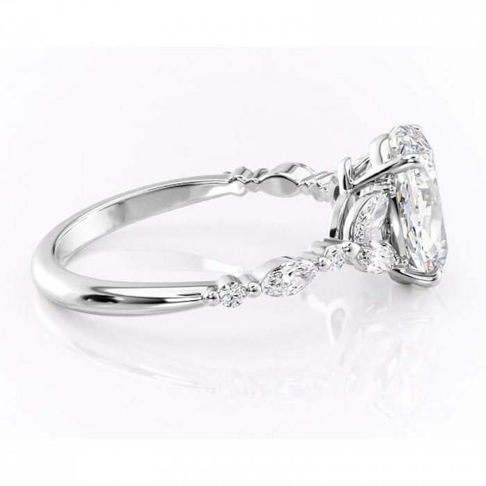 Inel de logodnă Bloom din aur Alb 14kt cu moissanite tăietură ovală – Montură cu trei pietre rafinată pentru profil mediu | Personalizează și configurează gratuit online [2]