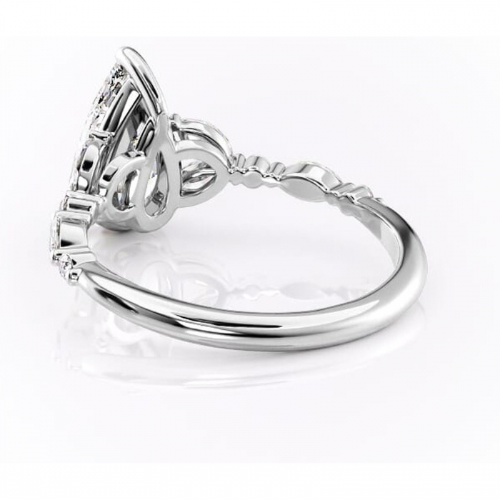 Inel de logodnă Bloom din aur Alb 14kt cu moissanite tăietură pară – Montură cu trei pietre rafinată pentru profil mediu | Personalizează și configurează gratuit online [4]