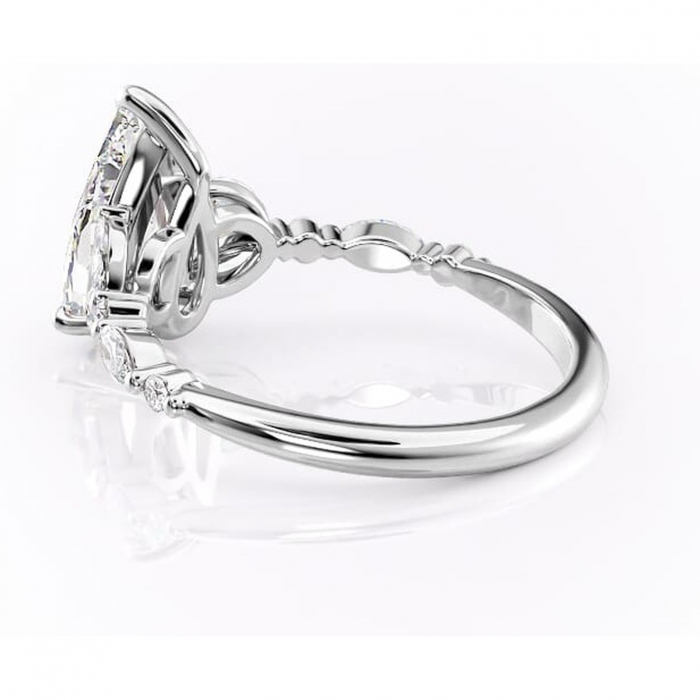 Inel de logodnă Bloom din aur Alb 14kt cu moissanite tăietură pară – Montură cu trei pietre rafinată pentru profil mediu | Personalizează și configurează gratuit online [5]