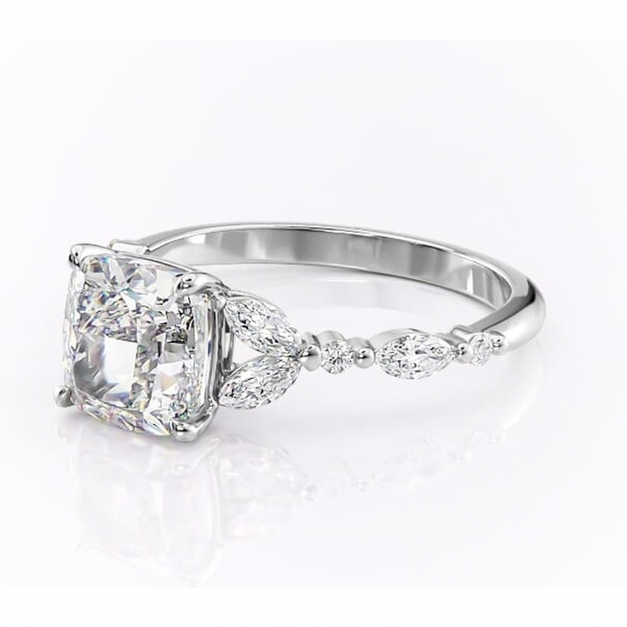 Inel de logodnă Bloom din aur Alb 14kt cu moissanite tăietură pernă – Montură cu trei pietre rafinată pentru profil mediu | Personalizează și configurează gratuit online [7]