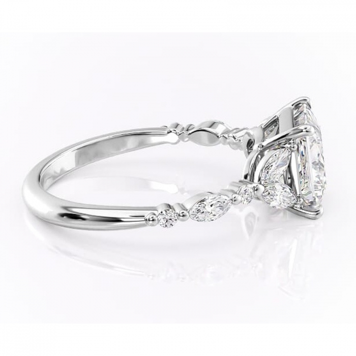 Inel de logodnă Bloom din aur Alb 18kt cu moissanite tăietură princess – Montură cu trei pietre rafinată pentru profil mediu | Personalizează și configurează gratuit online [2]