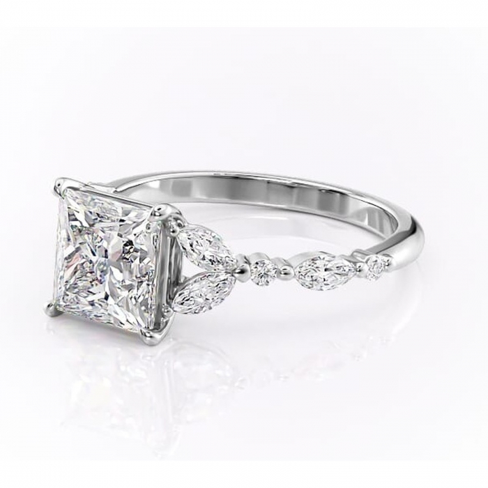 Inel de logodnă Bloom din aur Alb 18kt cu moissanite tăietură princess – Montură cu trei pietre rafinată pentru profil mediu | Personalizează și configurează gratuit online [7]