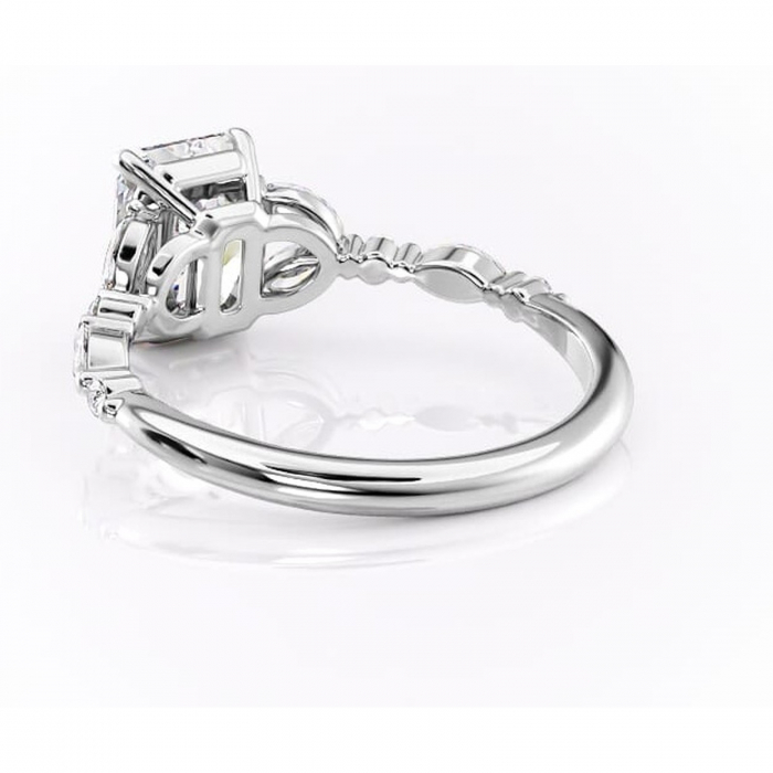 Inel de logodnă Bloom din aur Alb 14kt cu moissanite tăietură radiantă – Montură cu trei pietre rafinată pentru profil mediu | Personalizează și configurează gratuit online [4]