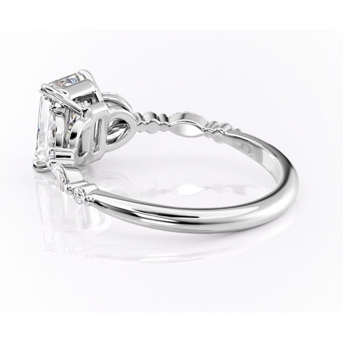 Inel de logodnă Bloom din aur Alb 14kt cu moissanite tăietură radiantă – Montură cu trei pietre rafinată pentru profil mediu | Personalizează și configurează gratuit online [5]