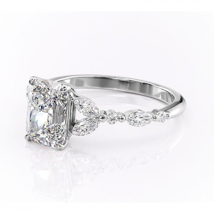 Inel de logodnă Bloom din aur Alb 14kt cu moissanite tăietură radiantă – Montură cu trei pietre rafinată pentru profil mediu | Personalizează și configurează gratuit online [7]