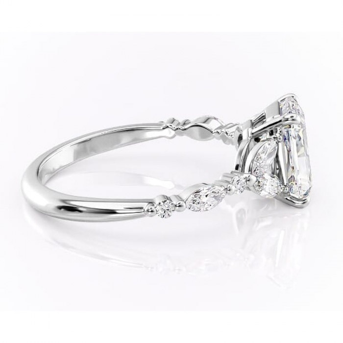 Inel de logodnă Bloom din aur Alb 14kt cu moissanite tăietură radiantă – Montură cu trei pietre rafinată pentru profil mediu | Personalizează și configurează gratuit online [2]