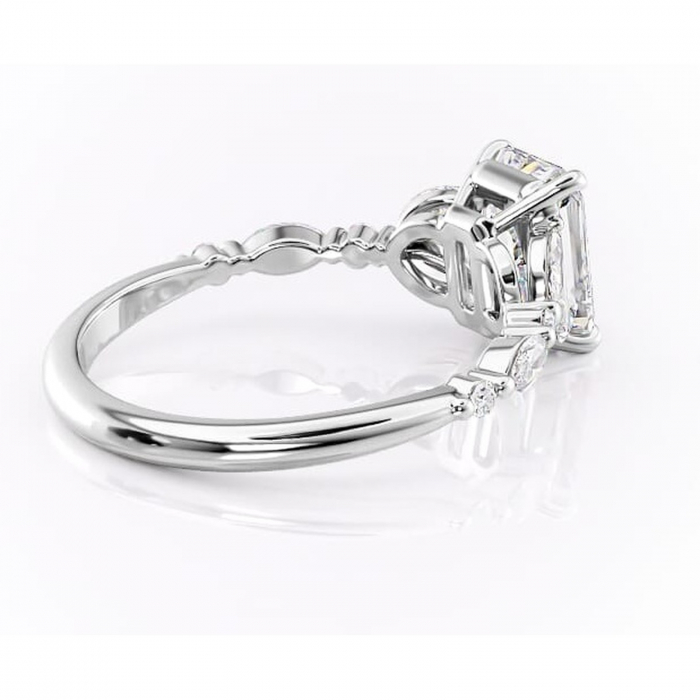 Inel de logodnă Bloom din aur Alb 14kt cu moissanite tăietură radiantă – Montură cu trei pietre rafinată pentru profil mediu | Personalizează și configurează gratuit online [3]