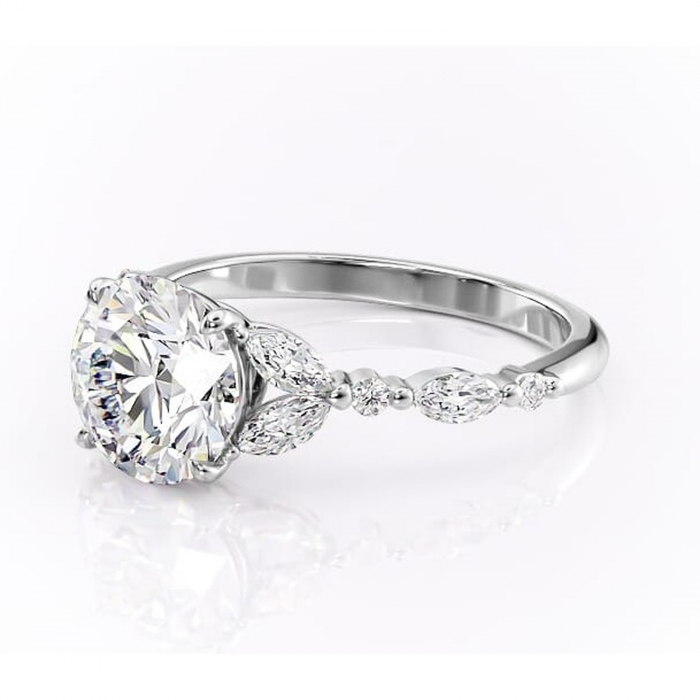 Inel de logodnă Bloom din aur Alb 14kt cu moissanite tăietură rotundă – Montură cu trei pietre rafinată pentru profil mediu | Personalizează și configurează gratuit online [7]