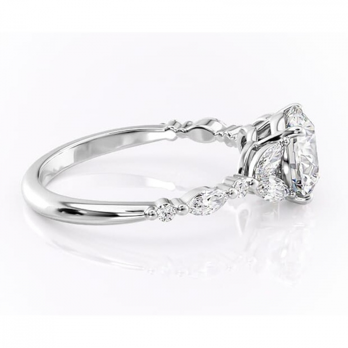 Inel de logodnă Bloom din aur Alb 14kt cu moissanite tăietură rotundă – Montură cu trei pietre rafinată pentru profil mediu | Personalizează și configurează gratuit online [2]