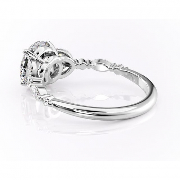 Inel de logodnă Bloom din aur Alb 14kt cu moissanite tăietură rotundă – Montură cu trei pietre rafinată pentru profil mediu | Personalizează și configurează gratuit online [5]