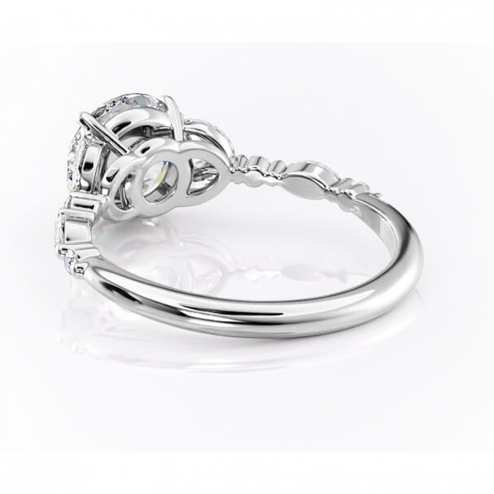 Inel de logodnă Bloom din aur Alb 14kt cu moissanite tăietură rotundă – Montură cu trei pietre rafinată pentru profil mediu | Personalizează și configurează gratuit online [4]