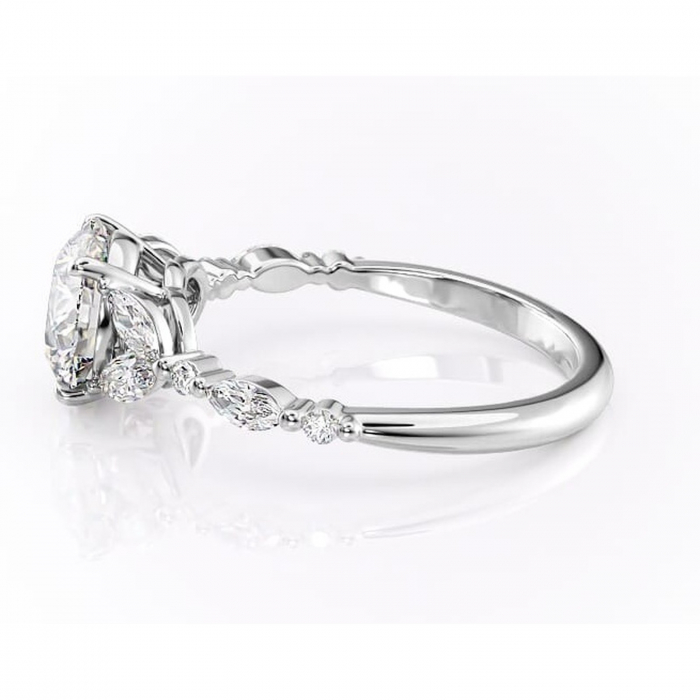 Inel de logodnă Bloom din aur Alb 14kt cu moissanite tăietură rotundă – Montură cu trei pietre rafinată pentru profil mediu | Personalizează și configurează gratuit online [6]