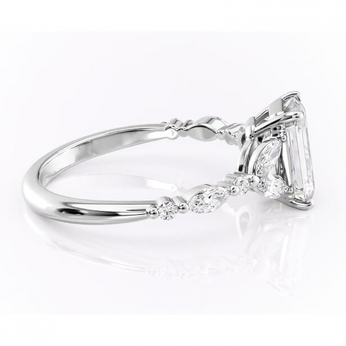 Inel de logodnă Bloom din aur Alb 14kt cu moissanite tăietură smarald – Montură cu trei pietre rafinată pentru profil mediu | Personalizează și configurează gratuit online [2]