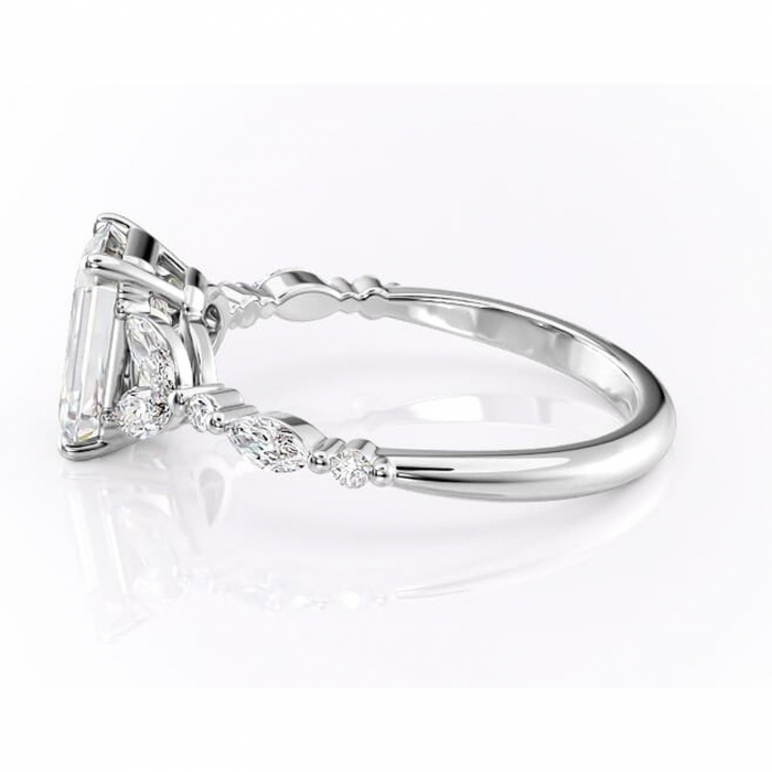 Inel de logodnă Bloom din aur Alb 14kt cu moissanite tăietură smarald – Montură cu trei pietre rafinată pentru profil mediu | Personalizează și configurează gratuit online [6]