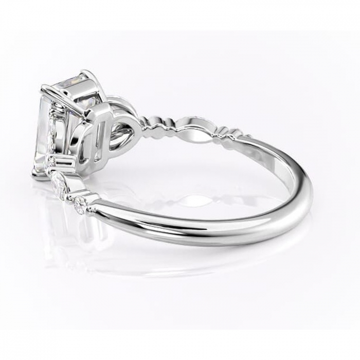 Inel de logodnă Bloom din aur Alb 14kt cu moissanite tăietură smarald – Montură cu trei pietre rafinată pentru profil mediu | Personalizează și configurează gratuit online [5]