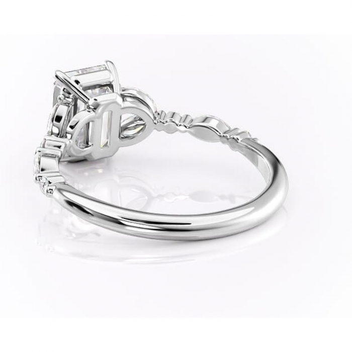 Inel de logodnă Bloom din aur Alb 14kt cu moissanite tăietură smarald – Montură cu trei pietre rafinată pentru profil mediu | Personalizează și configurează gratuit online [4]