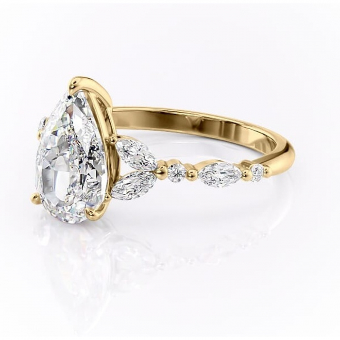 Inel de logodnă Bloom din aur Galben 14kt cu moissanite tăietură pară – Montură cu trei pietre rafinată pentru profil mediu | Personalizează și configurează gratuit online [7]