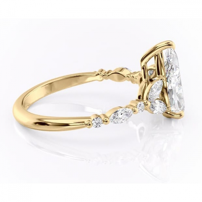 Inel de logodnă Bloom din aur Galben 14kt cu moissanite tăietură pară – Montură cu trei pietre rafinată pentru profil mediu | Personalizează și configurează gratuit online [2]