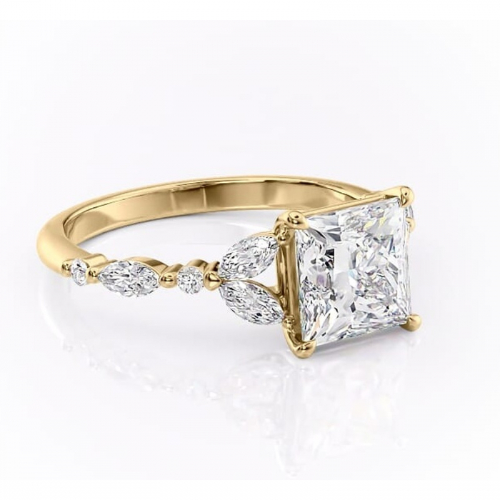 Inel de logodnă Bloom din aur Galben 14kt cu moissanite tăietură princess – Montură cu trei pietre rafinată pentru profil mediu | Personalizează și configurează gratuit online [1]