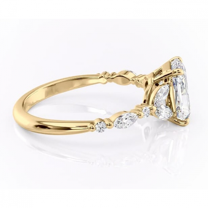 Inel de logodnă Bloom din aur Galben 18kt cu moissanite tăietură radiantă – Montură cu trei pietre rafinată pentru profil mediu | Personalizează și configurează gratuit online [2]