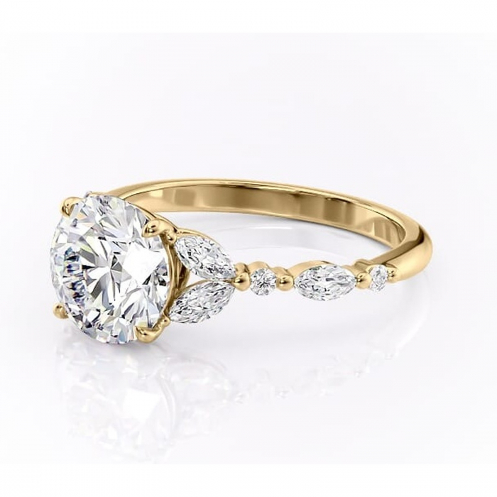 Inel de logodnă Bloom din aur Galben 14kt cu moissanite tăietură rotundă – Montură cu trei pietre rafinată pentru profil mediu | Personalizează și configurează gratuit online [7]