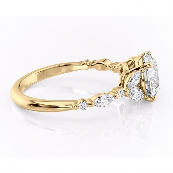 Inel de logodnă Bloom din aur Galben 14kt cu moissanite tăietură rotundă – Montură cu trei pietre rafinată pentru profil mediu | Personalizează și configurează gratuit online [2]