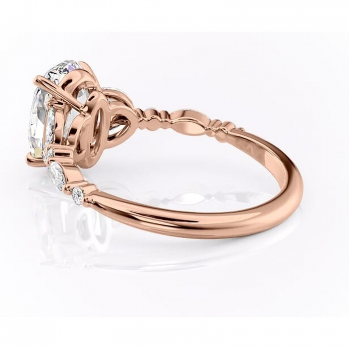 Inel de logodnă Bloom din aur Rose 14kt cu moissanite tăietură ovală – Montură cu trei pietre rafinată pentru profil mediu | Personalizează și configurează gratuit online [5]