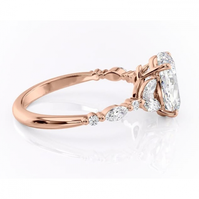 Inel de logodnă Bloom din aur Rose 14kt cu moissanite tăietură ovală – Montură cu trei pietre rafinată pentru profil mediu | Personalizează și configurează gratuit online [2]