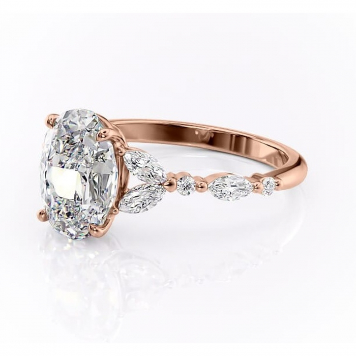 Inel de logodnă Bloom din aur Rose 14kt cu moissanite tăietură ovală – Montură cu trei pietre rafinată pentru profil mediu | Personalizează și configurează gratuit online [7]