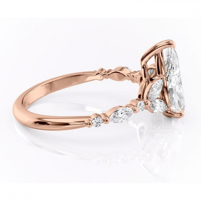 Inel de logodnă Bloom din aur Rose 18kt cu moissanite tăietură pară – Montură cu trei pietre rafinată pentru profil mediu | Personalizează și configurează gratuit online [2]