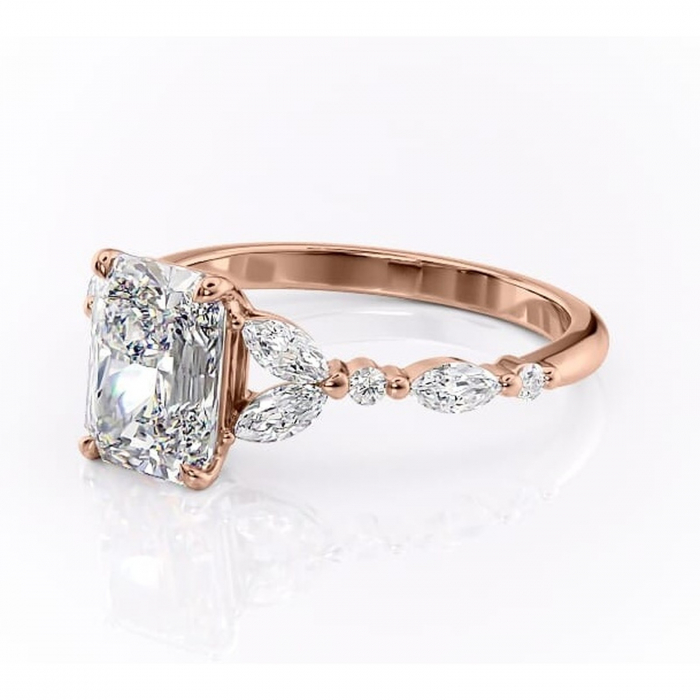 Inel de logodnă Bloom din aur Rose 14kt cu moissanite tăietură radiantă – Montură cu trei pietre rafinată pentru profil mediu | Personalizează și configurează gratuit online [7]
