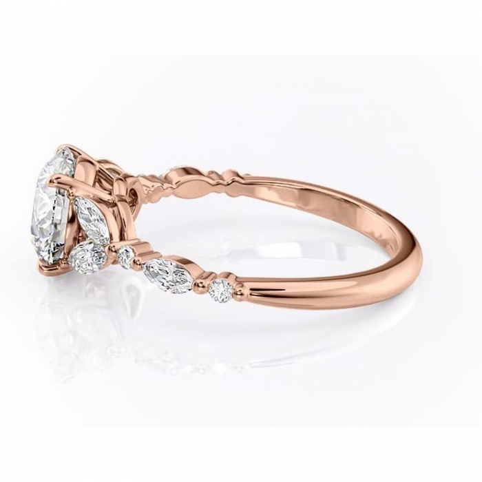 Inel de logodnă Bloom din aur Rose 14kt cu moissanite tăietură rotundă – Montură cu trei pietre rafinată pentru profil mediu | Personalizează și configurează gratuit online [6]